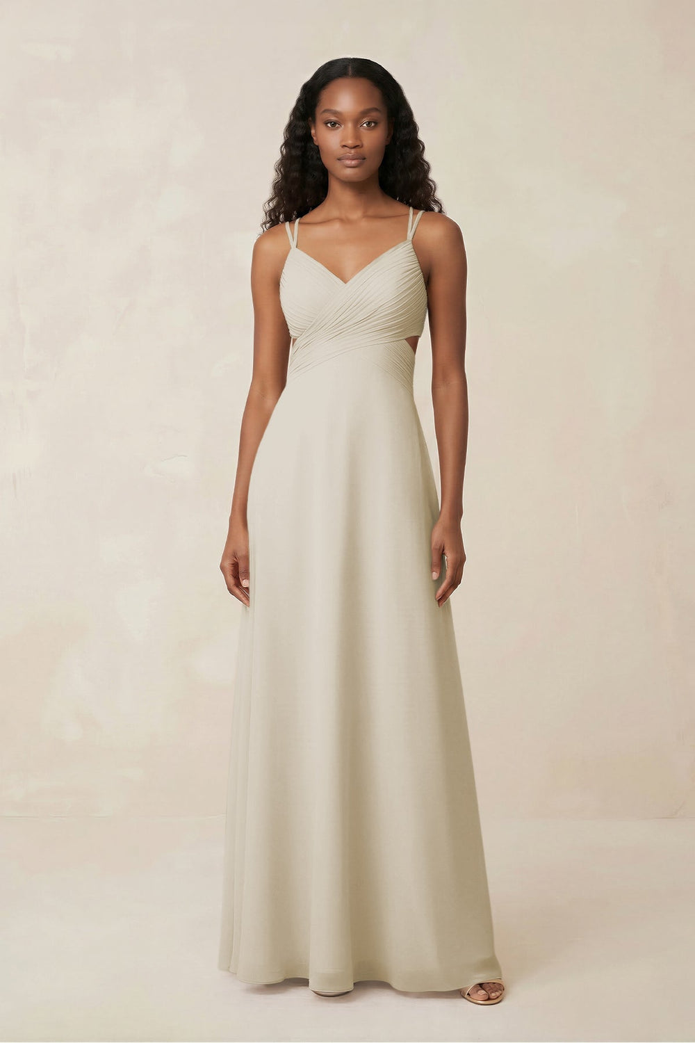 V - Neck Chiffon A - Line Cut - Out Bridesmaid Dress in Dove Gray - KISS BRIDAL Bridesmaid Dresses