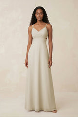 V - Neck Chiffon A - Line Cut - Out Bridesmaid Dress in Dove Gray - KISS BRIDAL Bridesmaid Dresses