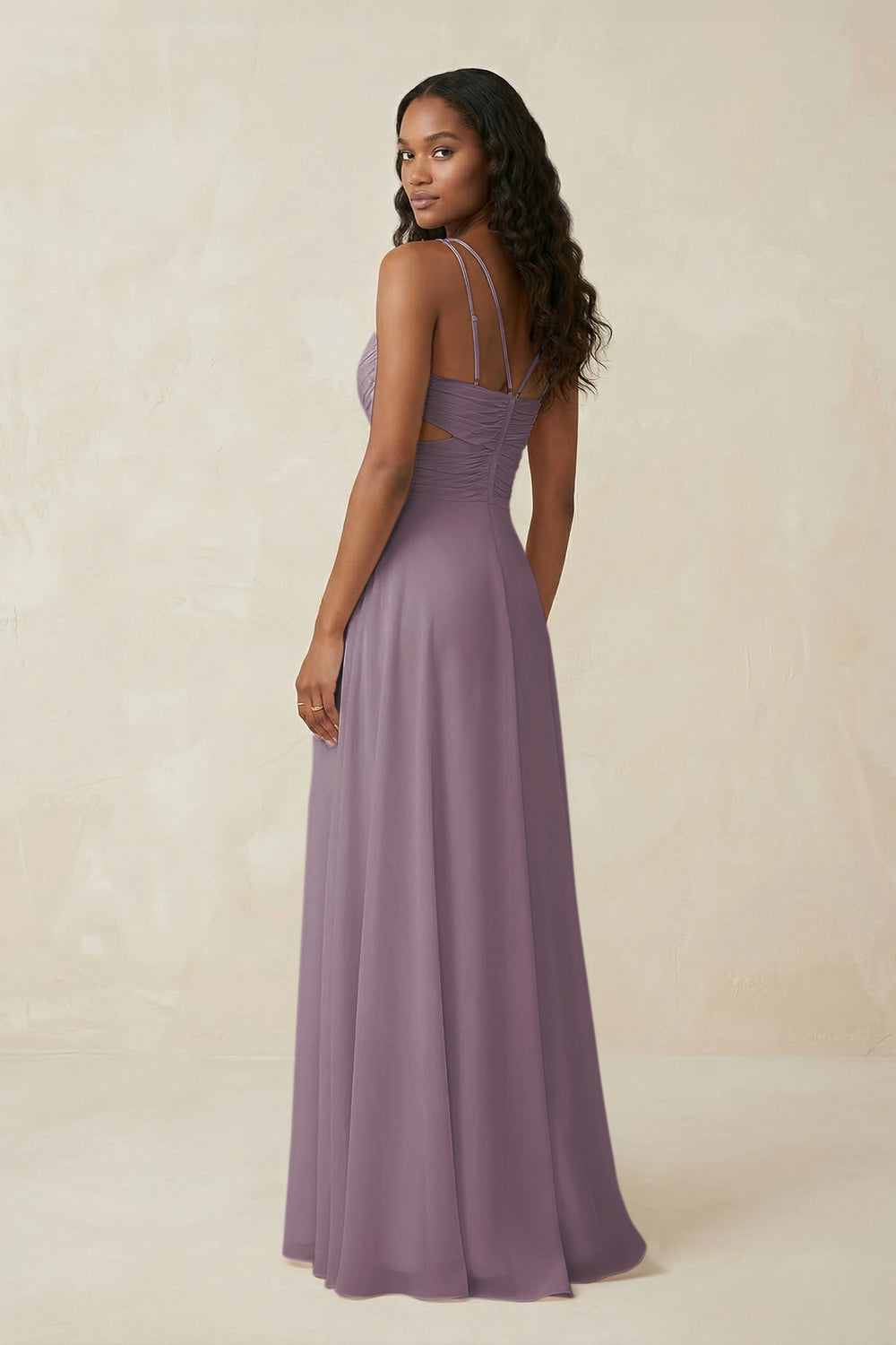 V-Neck Chiffon A-Line Cut-Out Bridesmaid Dress in Dusk