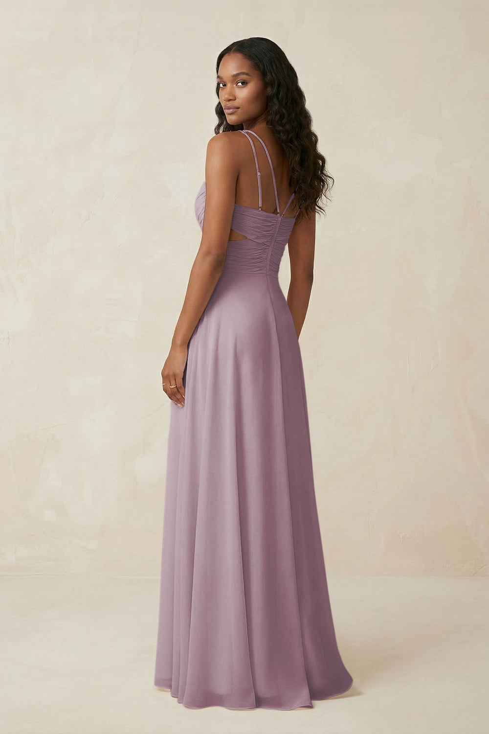 V - Neck Chiffon A - Line Cut - Out Bridesmaid Dress in Dusk - KISS BRIDAL Bridesmaid Dresses