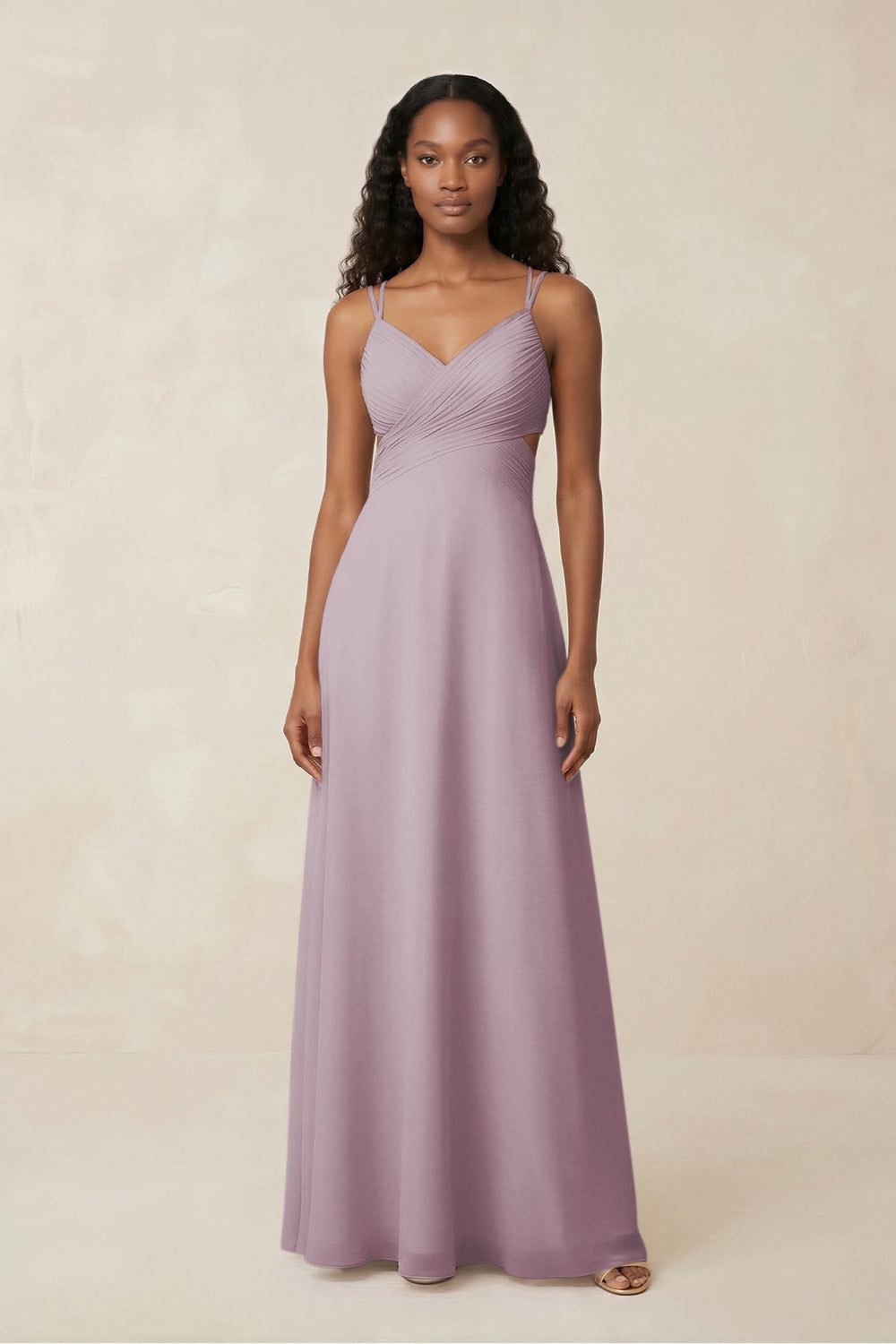V - Neck Chiffon A - Line Cut - Out Bridesmaid Dress in Dusk - KISS BRIDAL Bridesmaid Dresses