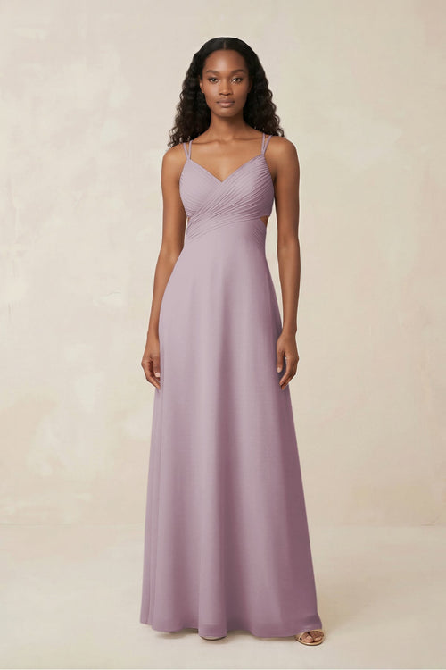 V - Neck Chiffon A - Line Cut - Out Bridesmaid Dress in Dusk - SHE IS ME Bridesmaid Dresses