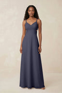 V - Neck Chiffon A - Line Cut - Out Bridesmaid Dress in Dusk Blue - SHE IS ME Bridesmaid Dresses