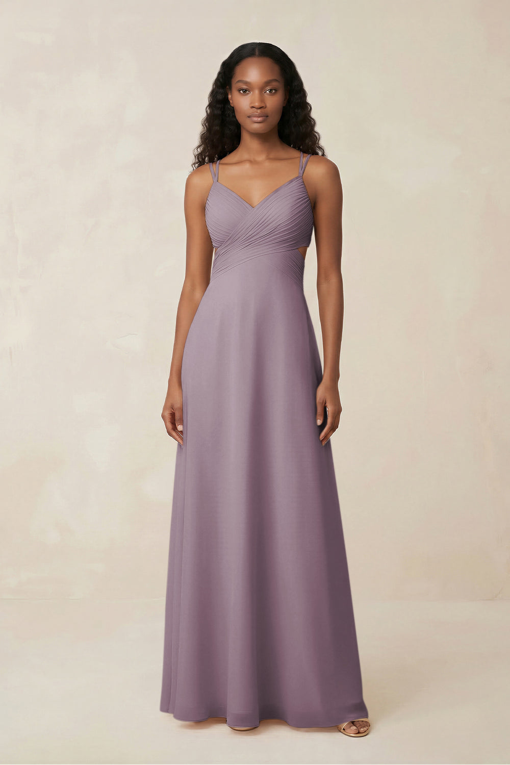 V-Neck Chiffon A-Line Cut-Out Bridesmaid Dress in Dusk