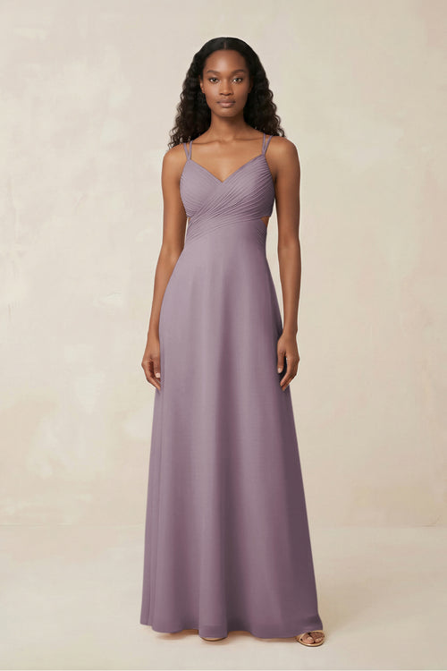 V-Neck Chiffon A-Line Cut-Out Bridesmaid Dress in Dusk | KISSBRIDAL