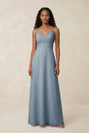 V-Neck Chiffon A-Line Cut-Out Bridesmaid Dress in Dusty Blue | KISSBRIDAL