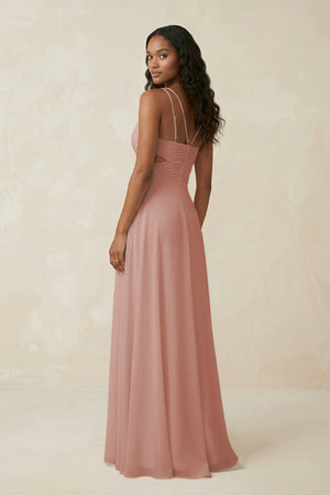 V-Neck Chiffon A-Line Cut-Out Bridesmaid Dress in English Rose (2) | KISSBRIDAL