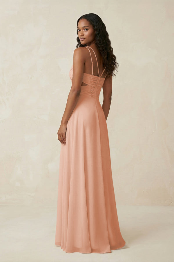 V - Neck Chiffon A - Line Cut - Out Bridesmaid Dress in English Rose - SHE IS ME Bridesmaid Dresses