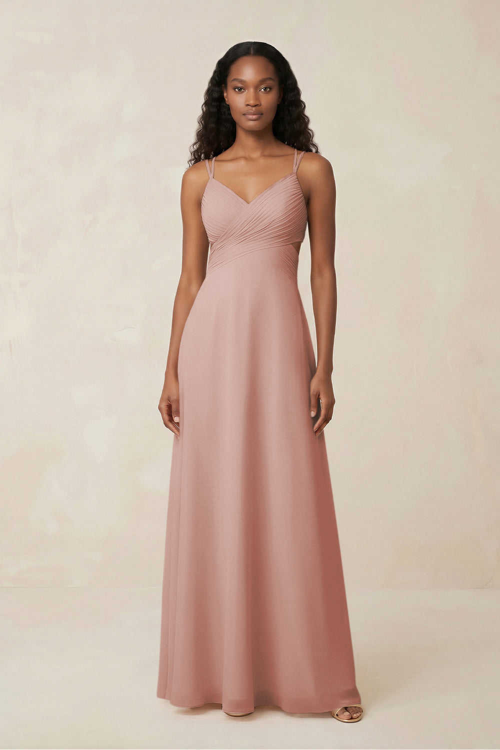 V-Neck Chiffon A-Line Cut-Out Bridesmaid Dress in English Rose