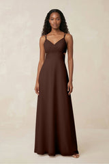 V - Neck Chiffon A - Line Cut - Out Bridesmaid Dress in Espresso - KISS BRIDAL Bridesmaid Dresses