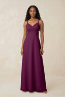 V - Neck Chiffon A - Line Cut - Out Bridesmaid Dress in Fig - SHE IS ME Bridesmaid Dresses