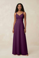 V-Neck Chiffon A-Line Cut-Out Bridesmaid Dress in Fig | KISSBRIDAL