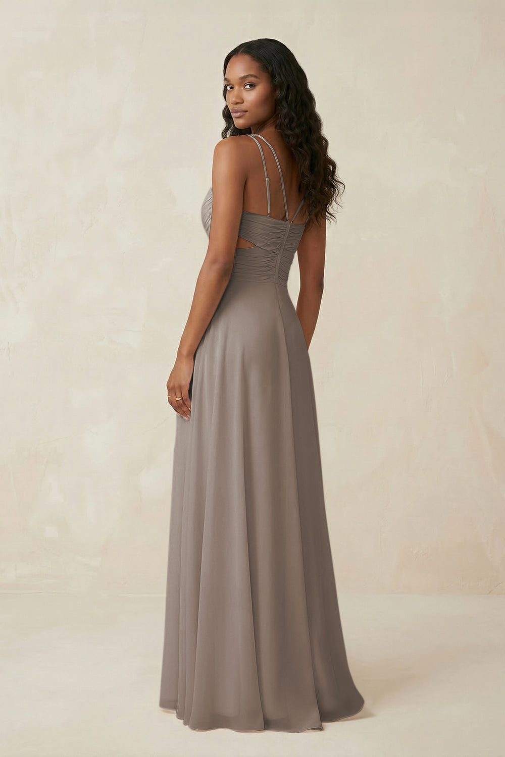 V-Neck Chiffon A-Line Cut-Out Bridesmaid Dress in Frost