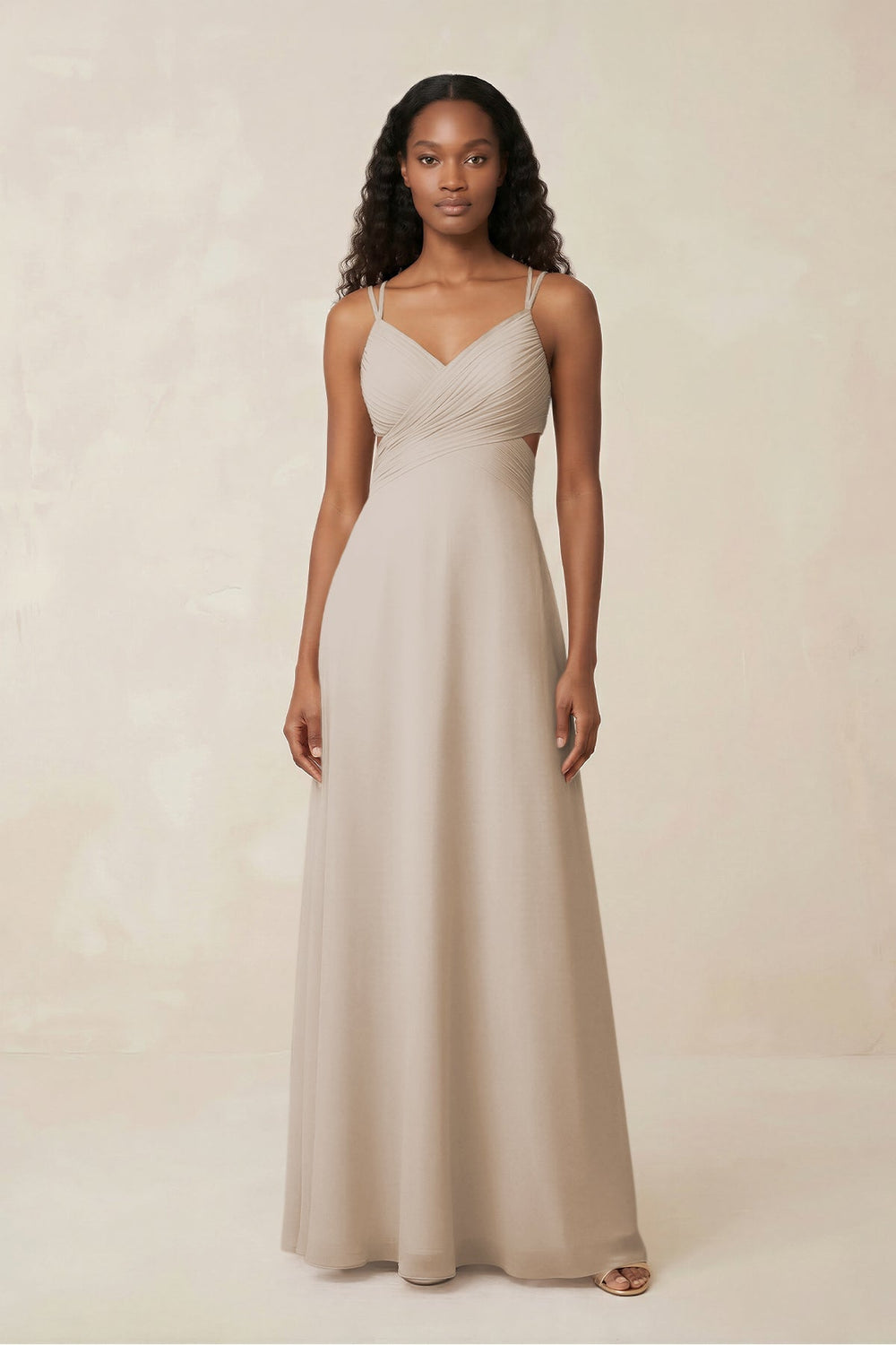 V - Neck Chiffon A - Line Cut - Out Bridesmaid Dress in Frost - KISS BRIDAL Bridesmaid Dresses