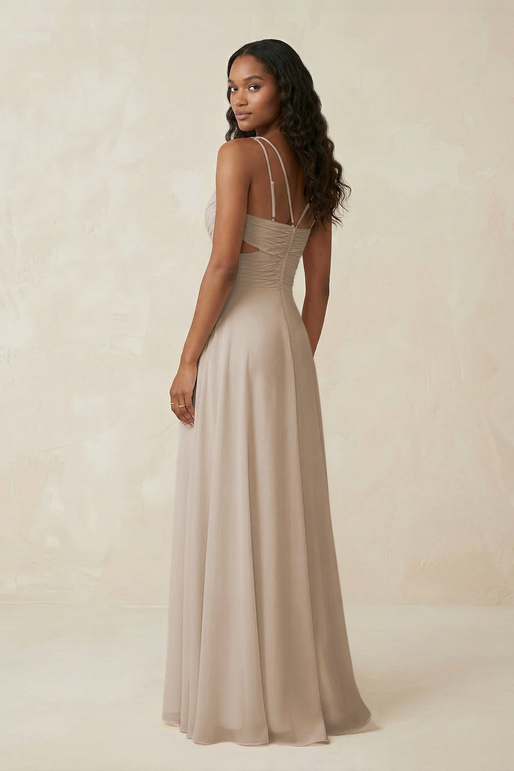V - Neck Chiffon A - Line Cut - Out Bridesmaid Dress in Frost - KISS BRIDAL Bridesmaid Dresses