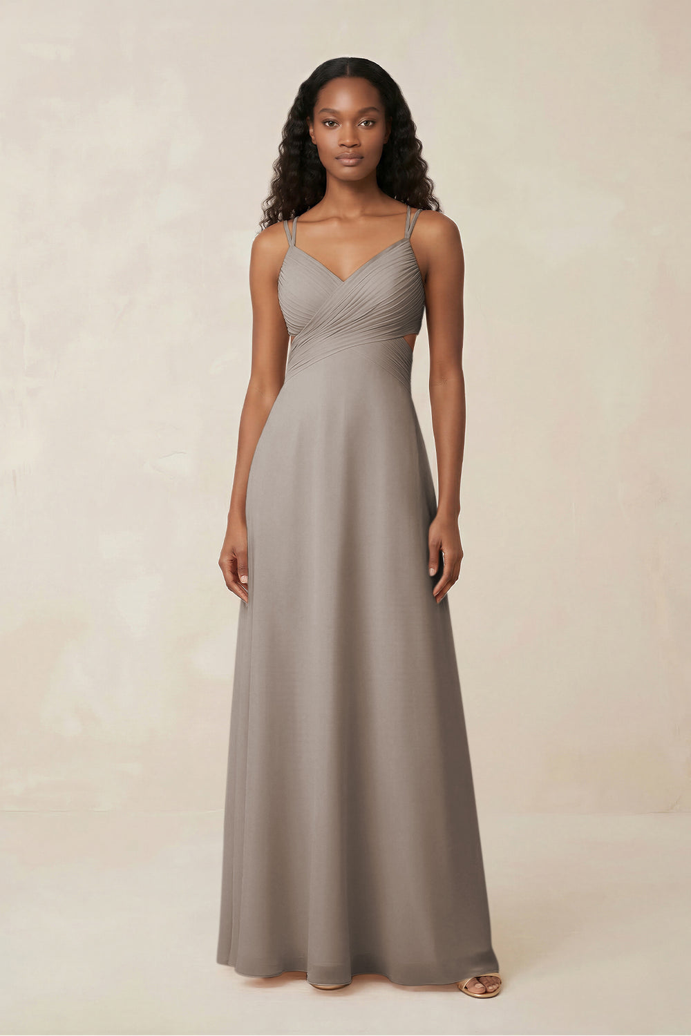 V-Neck Chiffon A-Line Cut-Out Bridesmaid Dress in Frost