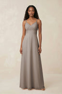 V-Neck Chiffon A-Line Cut-Out Bridesmaid Dress in Frost | KISSBRIDAL