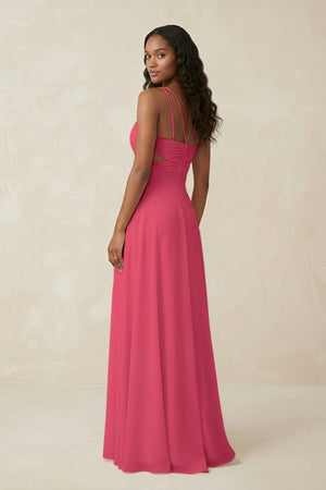 V - Neck Chiffon A - Line Cut - Out Bridesmaid Dress in Fuchsia - SHE IS ME Bridesmaid Dresses