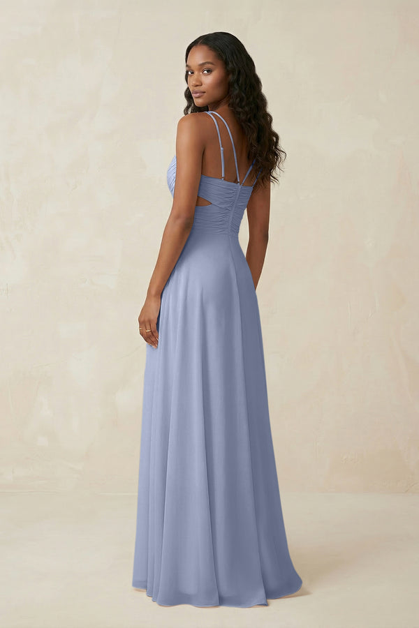 V-Neck Chiffon A-Line Cut-Out Bridesmaid Dress in Ice (2) | KISSBRIDAL