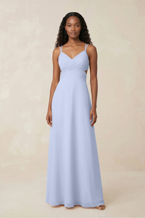 V - Neck Chiffon A - Line Cut - Out Bridesmaid Dress in Ice - SHE IS ME Bridesmaid Dresses