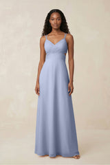 V-Neck Chiffon A-Line Cut-Out Bridesmaid Dress in Ice | KISSBRIDAL