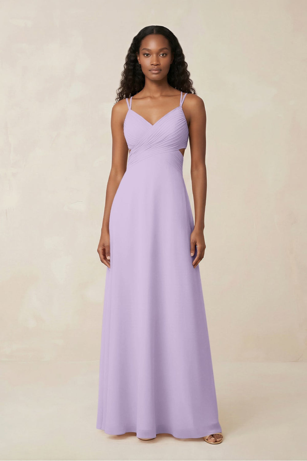 V - Neck Chiffon A - Line Cut - Out Bridesmaid Dress in Lavender - KISS BRIDAL Bridesmaid Dresses