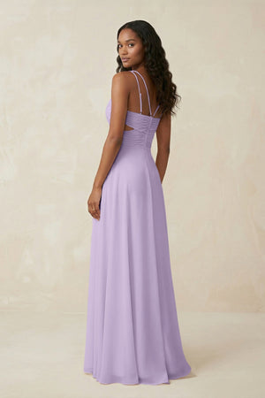 V - Neck Chiffon A - Line Cut - Out Bridesmaid Dress in Lavender - SHE IS ME Bridesmaid Dresses