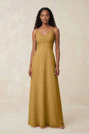 V-Neck Chiffon A-Line Cut-Out Bridesmaid Dress in Marigold | KISSBRIDAL