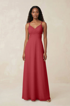 V - Neck Chiffon A - Line Cut - Out Bridesmaid Dress in Merlot - SHE IS ME Bridesmaid Dresses
