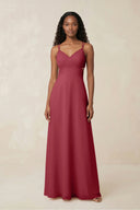 V-Neck Chiffon A-Line Cut-Out Bridesmaid Dress in Merlot | KISSBRIDAL