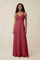 V-Neck Chiffon A-Line Cut-Out Bridesmaid Dress in Merlot | KISSBRIDAL