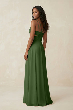 V - Neck Chiffon A - Line Cut - Out Bridesmaid Dress in Moss - SHE IS ME Bridesmaid Dresses