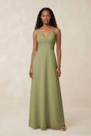 V - Neck Chiffon A - Line Cut - Out Bridesmaid Dress in Moss Green - SHE IS ME Bridesmaid Dresses
