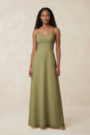 V-Neck Chiffon A-Line Cut-Out Bridesmaid Dress in Moss Green | KISSBRIDAL