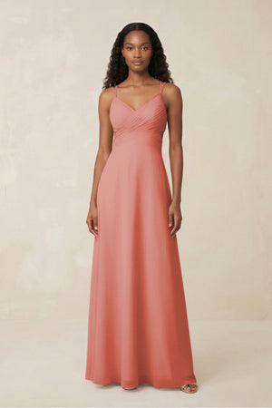 V - Neck Chiffon A - Line Cut - Out Bridesmaid Dress in Mulberry - SHE IS ME Bridesmaid Dresses