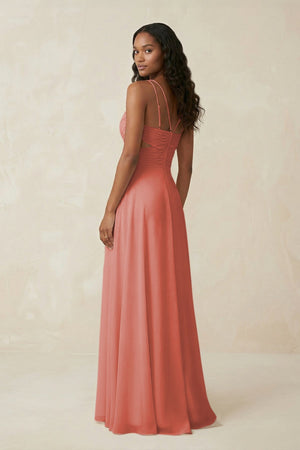 V - Neck Chiffon A - Line Cut - Out Bridesmaid Dress in Mulberry - SHE IS ME Bridesmaid Dresses