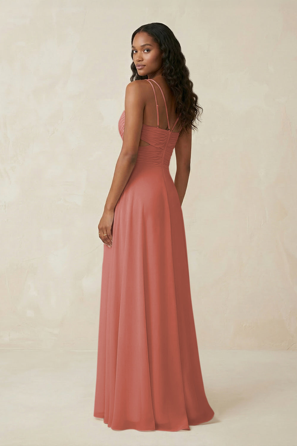 V-Neck Chiffon A-Line Cut-Out Bridesmaid Dress in Mulberry