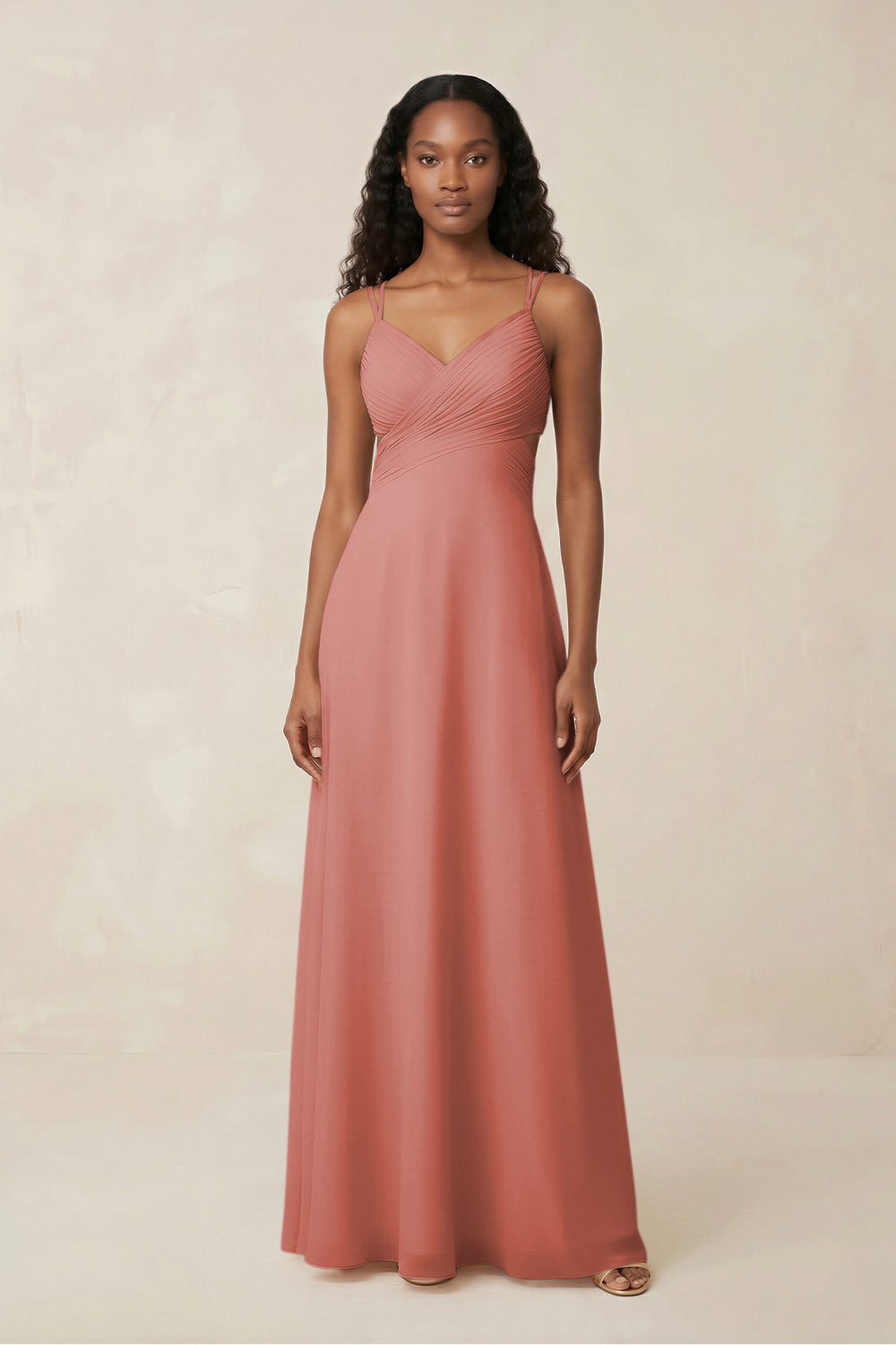 V-Neck Chiffon A-Line Cut-Out Bridesmaid Dress in Mulberry
