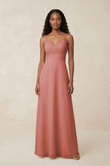 V-Neck Chiffon A-Line Cut-Out Bridesmaid Dress in Mulberry | KISSBRIDAL