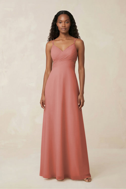 V-Neck Chiffon A-Line Cut-Out Bridesmaid Dress in Mulberry | KISSBRIDAL