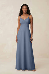 V - Neck Chiffon A - Line Cut - Out Bridesmaid Dress in Neptune - KISS BRIDAL Bridesmaid Dresses