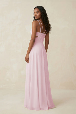 V - Neck Chiffon A - Line Cut - Out Bridesmaid Dress in Pale Blush - SHE IS ME Bridesmaid Dresses