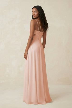 V - Neck Chiffon A - Line Cut - Out Bridesmaid Dress in Pale Blush - SHE IS ME Bridesmaid Dresses