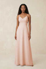 V - Neck Chiffon A - Line Cut - Out Bridesmaid Dress in Pale Blush - KISS BRIDAL Bridesmaid Dresses