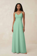 V - Neck Chiffon A - Line Cut - Out Bridesmaid Dress in Pale Pistachio - SHE IS ME Bridesmaid Dresses