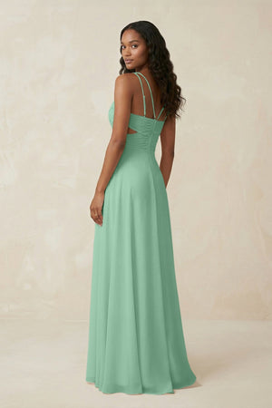 V - Neck Chiffon A - Line Cut - Out Bridesmaid Dress in Pale Pistachio - SHE IS ME Bridesmaid Dresses