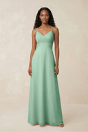 V-Neck Chiffon A-Line Cut-Out Bridesmaid Dress in Pale Pistachio | KISSBRIDAL
