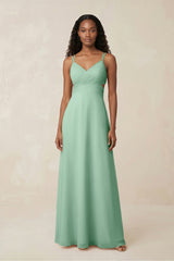 V-Neck Chiffon A-Line Cut-Out Bridesmaid Dress in Pale Pistachio | KISSBRIDAL