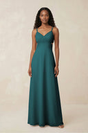 V - Neck Chiffon A - Line Cut - Out Bridesmaid Dress in Pine - SHE IS ME Bridesmaid Dresses