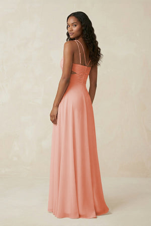 V - Neck Chiffon A - Line Cut - Out Bridesmaid Dress in Rose Petal - SHE IS ME Bridesmaid Dresses